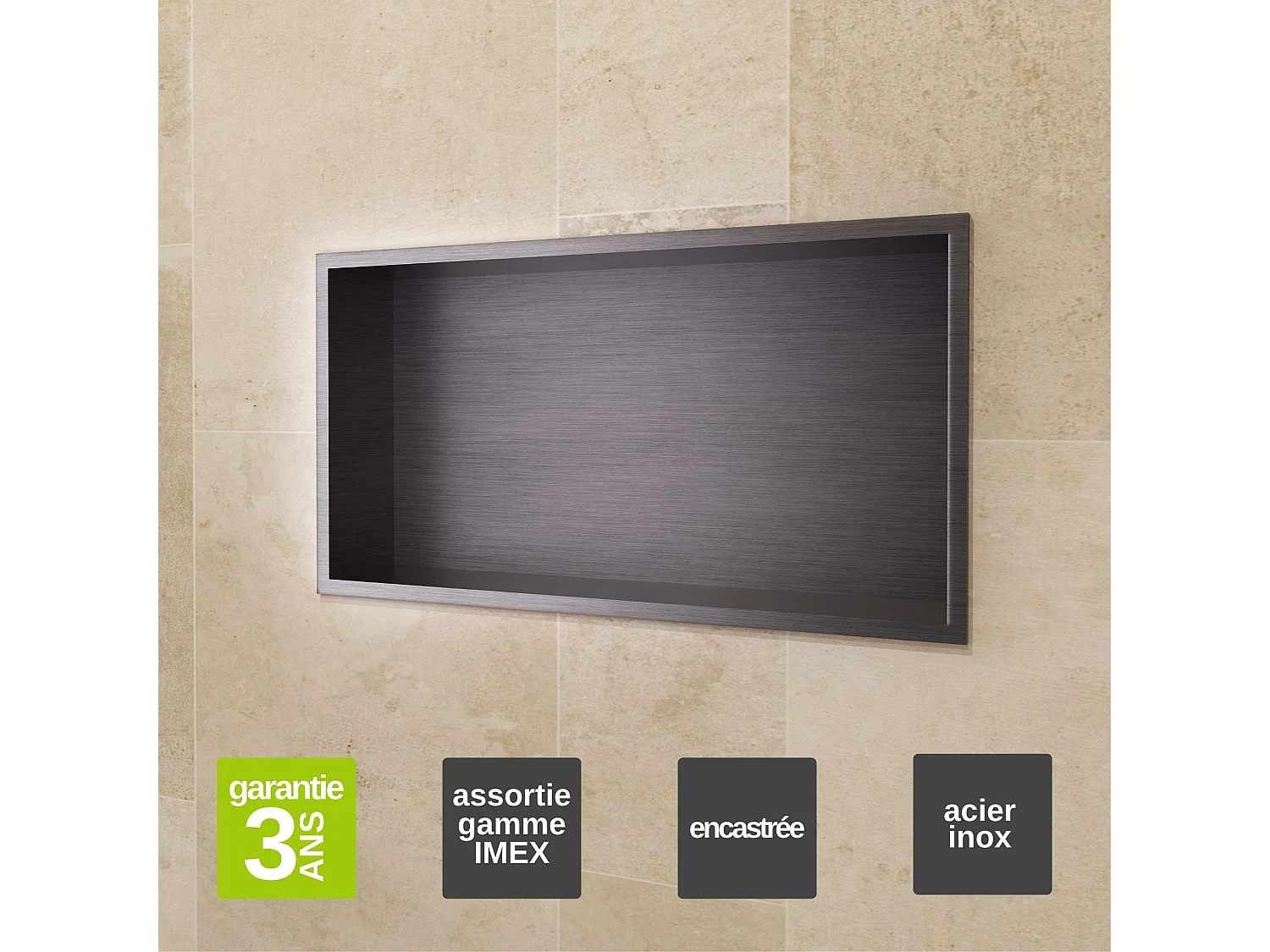 Niche de Douche Mural 63 x 33 cm - Rangement Salle de Bain en finition Noir Métal - PACIFIC