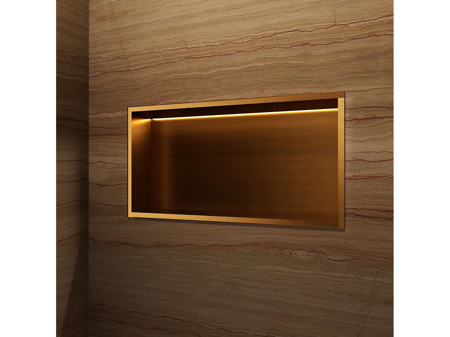 Niche de Douche Mural Éclairage Led 63 x 33 cm - Rangement Salle de Bain en finition Or Brossé - OCEANIC