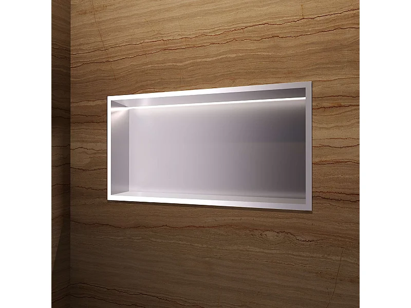 Niche de Douche Mural Éclairage Led 63 x 33 cm - Rangement Salle de Bain en finition Niquel Brossé - OCEANIC