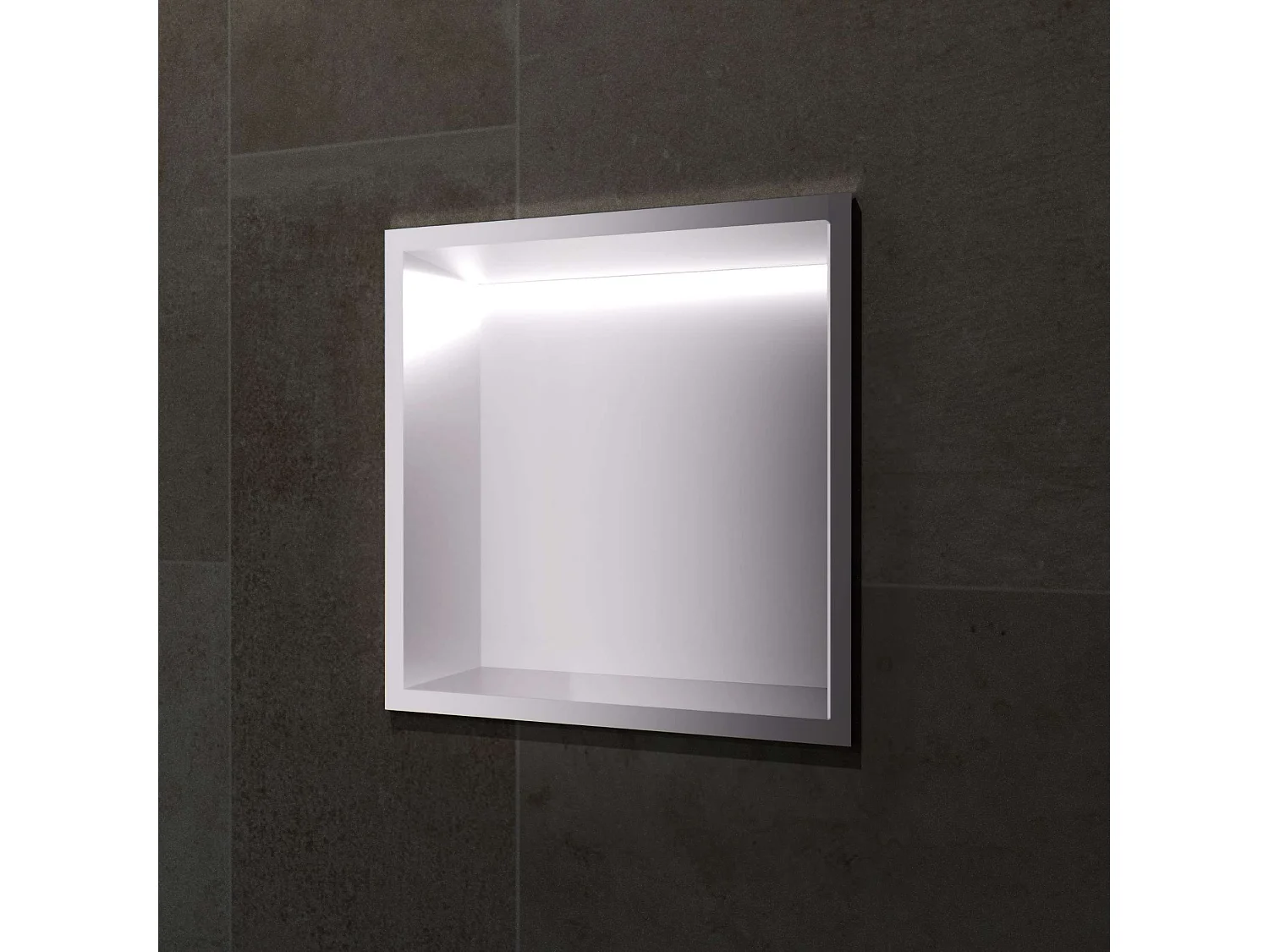 Niche de Douche Mural Éclairage Led 33 x 33 cm - Rangement Salle de Bain en finition Blanc Satiné - INDIC