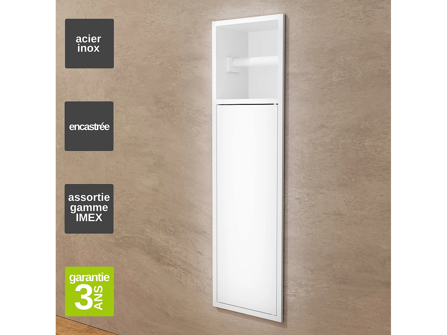 Niche de WC 17 x 60 cm - Rangement Mural Encastrable en finition Blanc Satiné - EGEAN