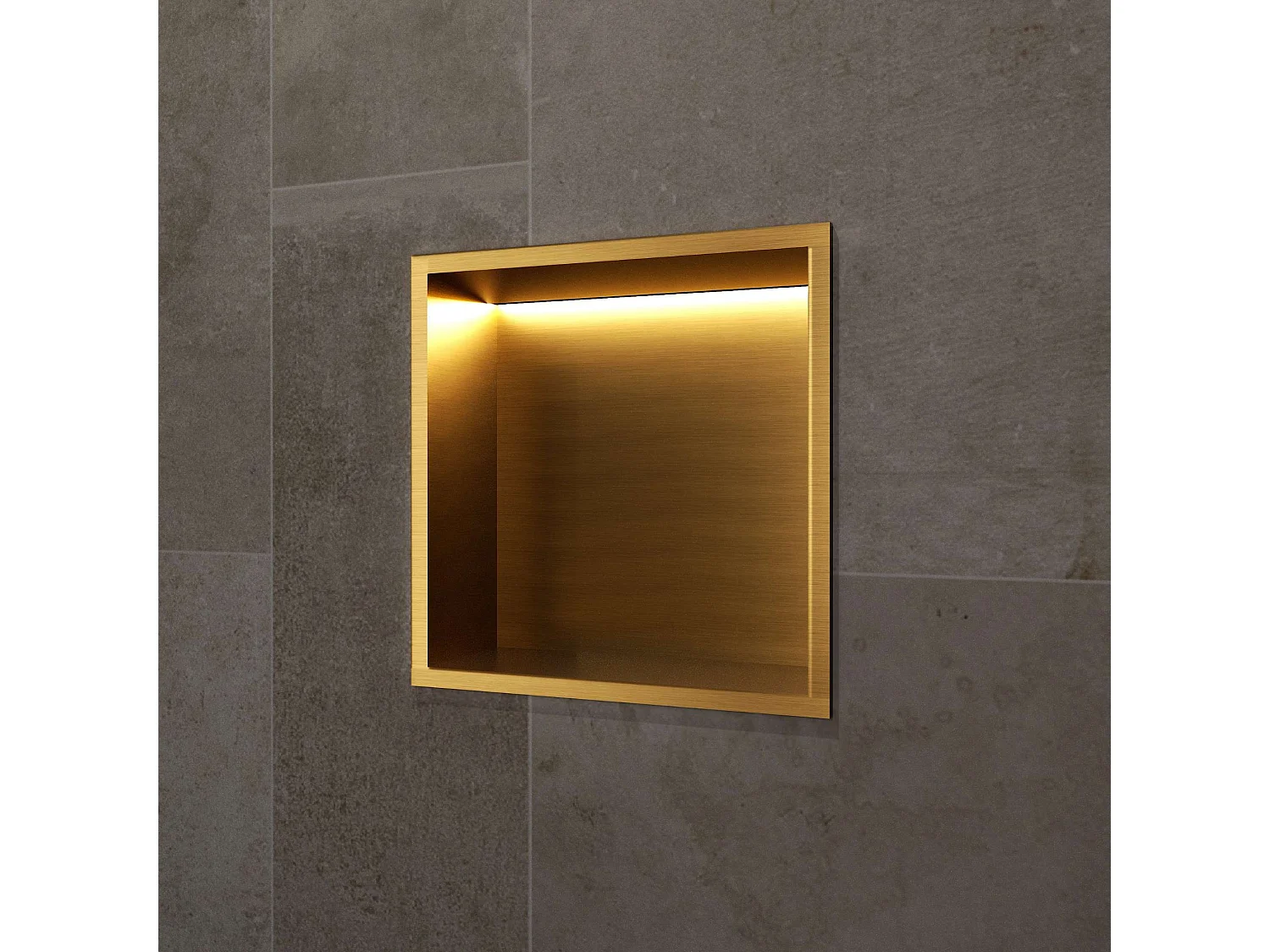 Niche de Douche Mural Éclairage Led 33 x 33 cm - Rangement Salle de Bain en finition Or Brossé - INDIC