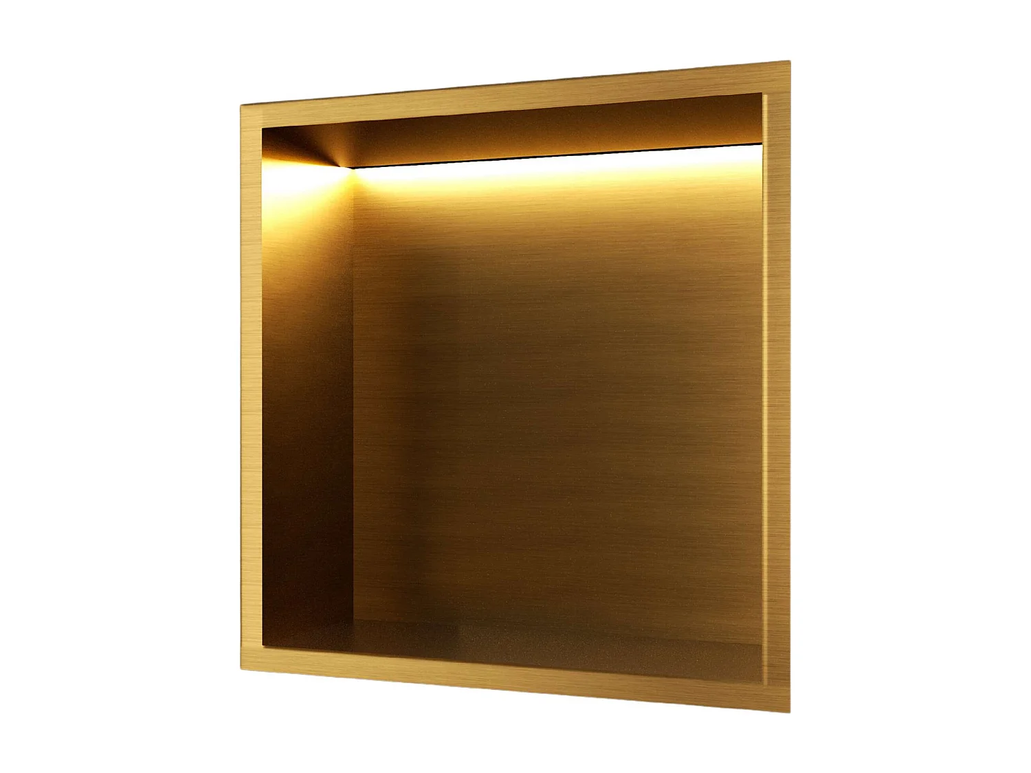 Niche de Douche Mural Éclairage Led 33 x 33 cm - Rangement Salle de Bain en finition Or Brossé - INDIC
