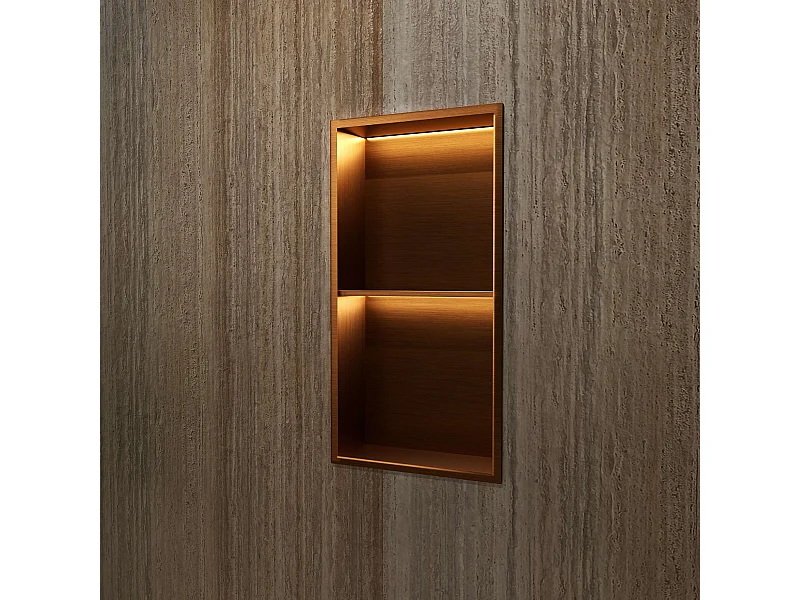 Niche de Douche Mural Éclairage Led 33 x 63 cm - Rangement Salle de Bain en finition Cuivré - MARSHALL