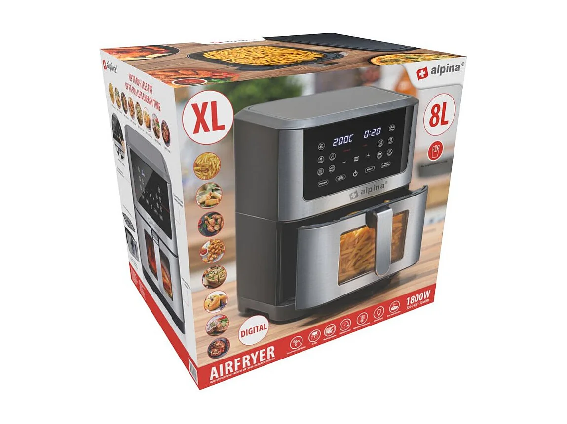 Freidora de aire Alpina 1800W 8L control táctil inox
