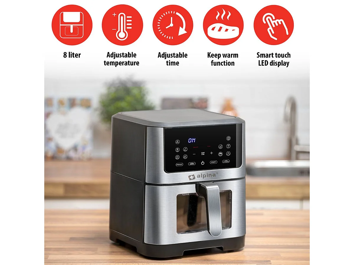 Freidora de aire Alpina 1800W 8L control táctil inox