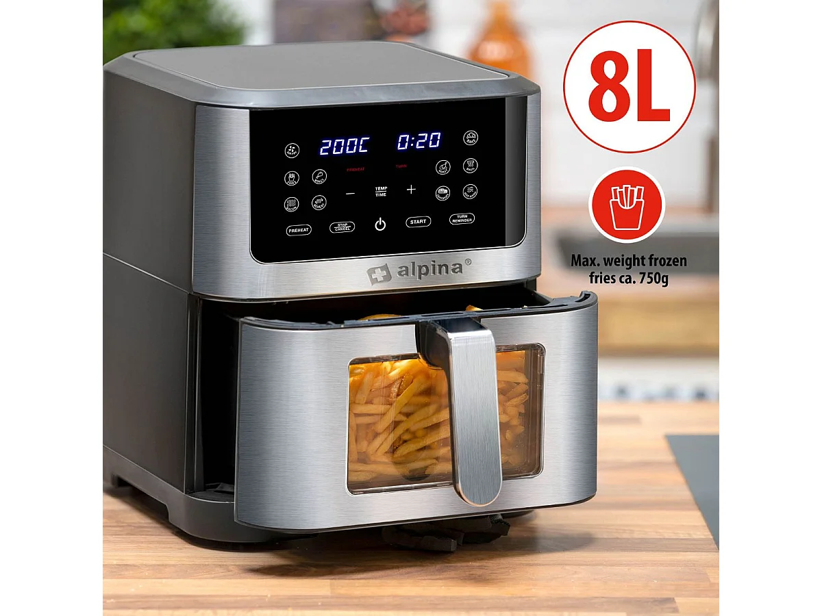 Freidora de aire Alpina 1800W 8L control táctil inox