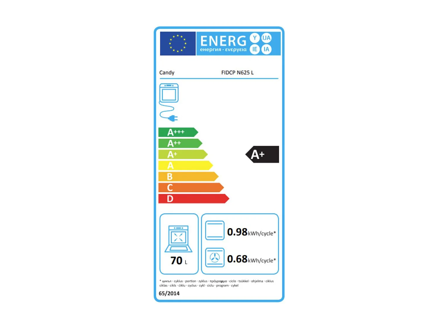 Horno Candy N625 70L 8 funciones A negro 60 cm