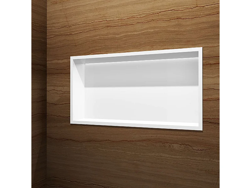 Niche de Douche Mural Éclairage Led 63 x 33 cm - Rangement Salle de Bain en finition Blanc Satiné - OCEANIC
