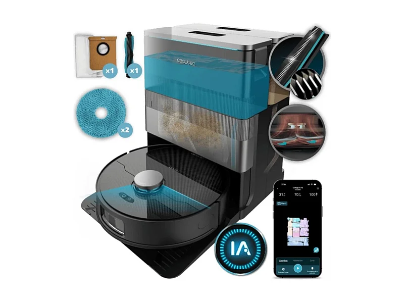 Robot aspirador Cecotec Conga X100 tecnología láser con base de autovaciado WiFi negro