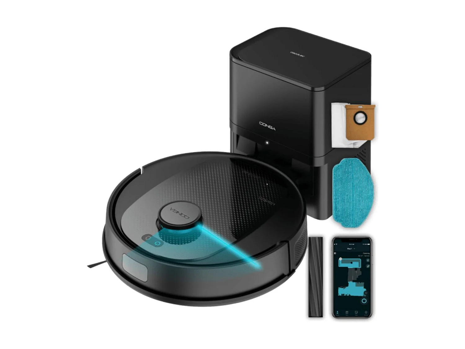 Robot aspirador Cecotec Conga 7690 Immortal Max Home M 5000Pa 4 en 1 con base de autovaciado negro