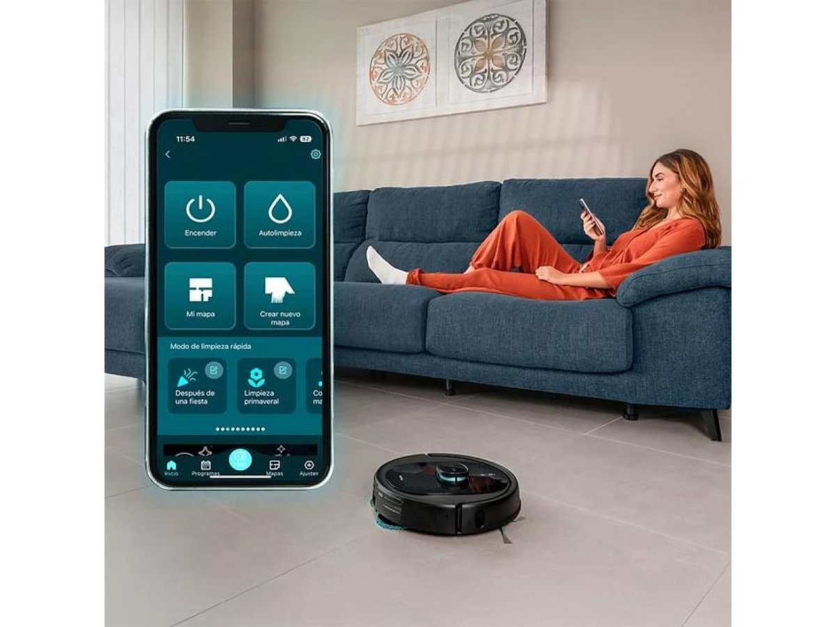 Robot aspirador Cecotec Conga 9990 AI Spin Revolution Ultra Power Home 4 en 1 con base de autovaciado