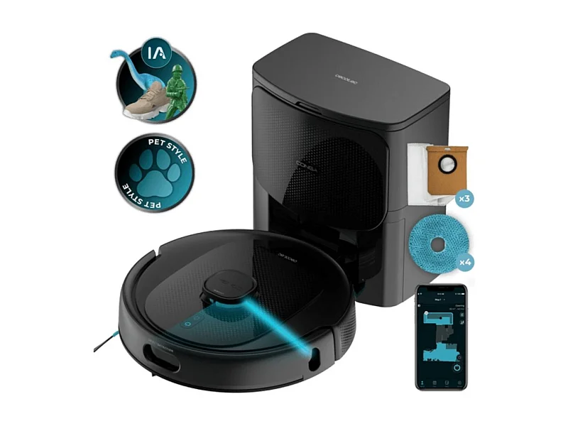 Robot aspirador Cecotec Conga 9990 AI Spin Revolution Ultra Power Home 4 en 1 con base de autovaciado