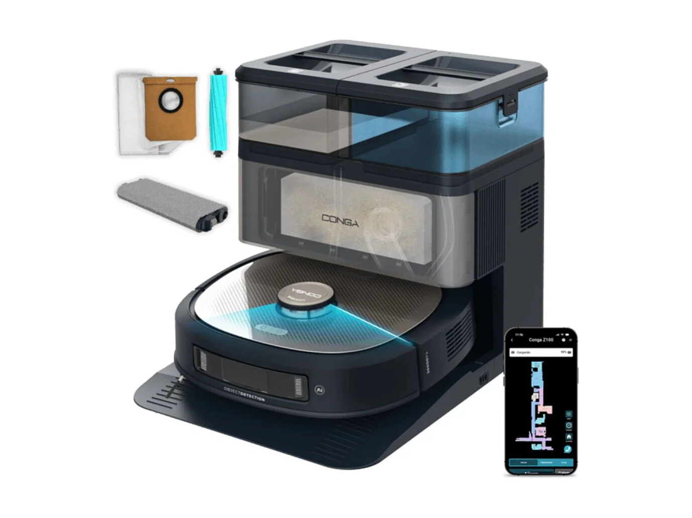 Robot aspirador Cecotec Conga Z100 20000Pa mopa bimaterial XXL autovaciado negro