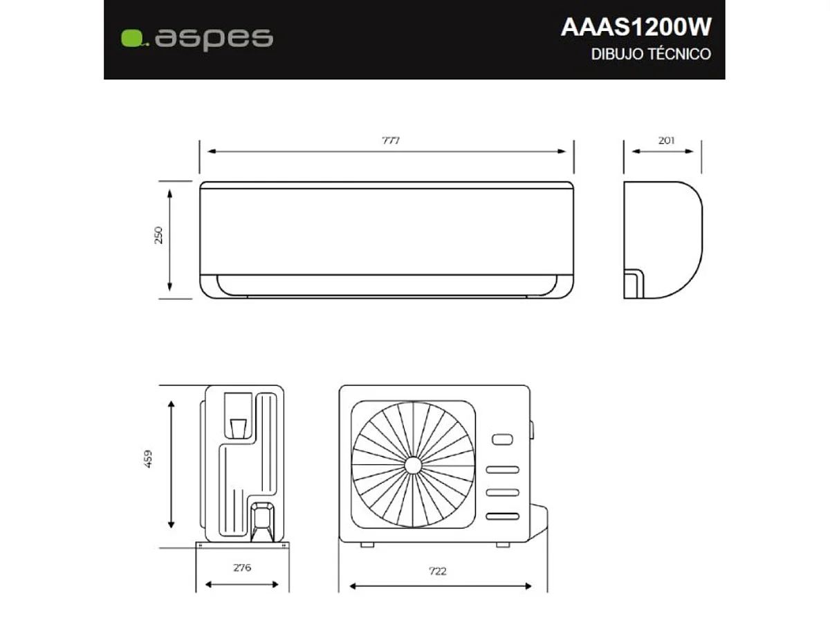 Aire acondicionado Split Aspes AAAS1200W 3000 frigorías R32 WiFi A blanco