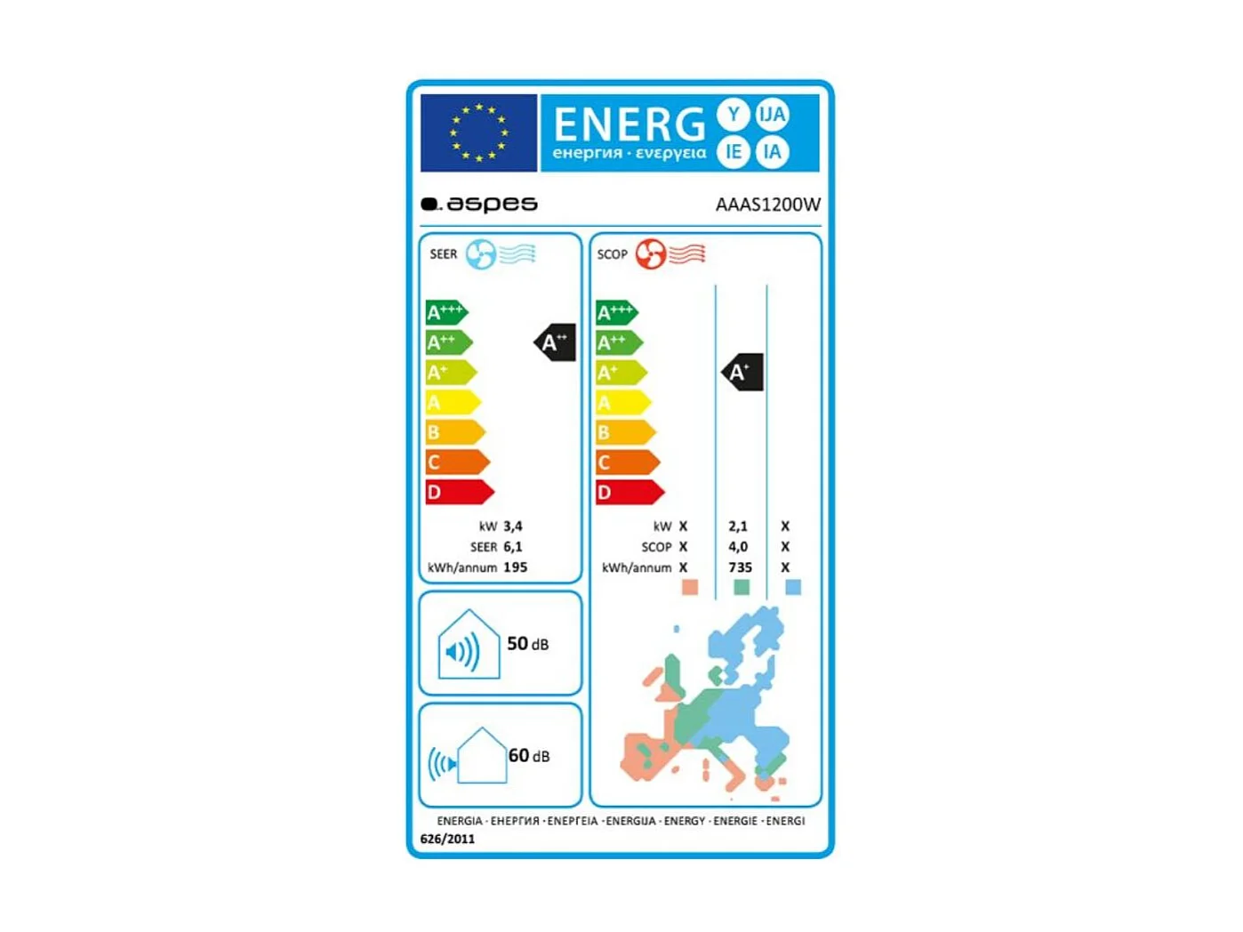 Aire acondicionado Split Aspes AAAS1200W 3000 frigorías R32 WiFi A blanco