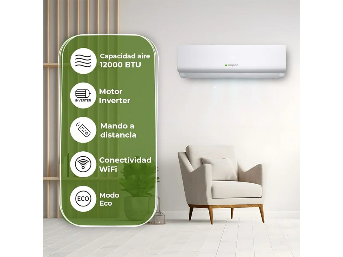 Aire acondicionado Split Aspes AAAS1200W 3000 frigorías R32 WiFi A blanco