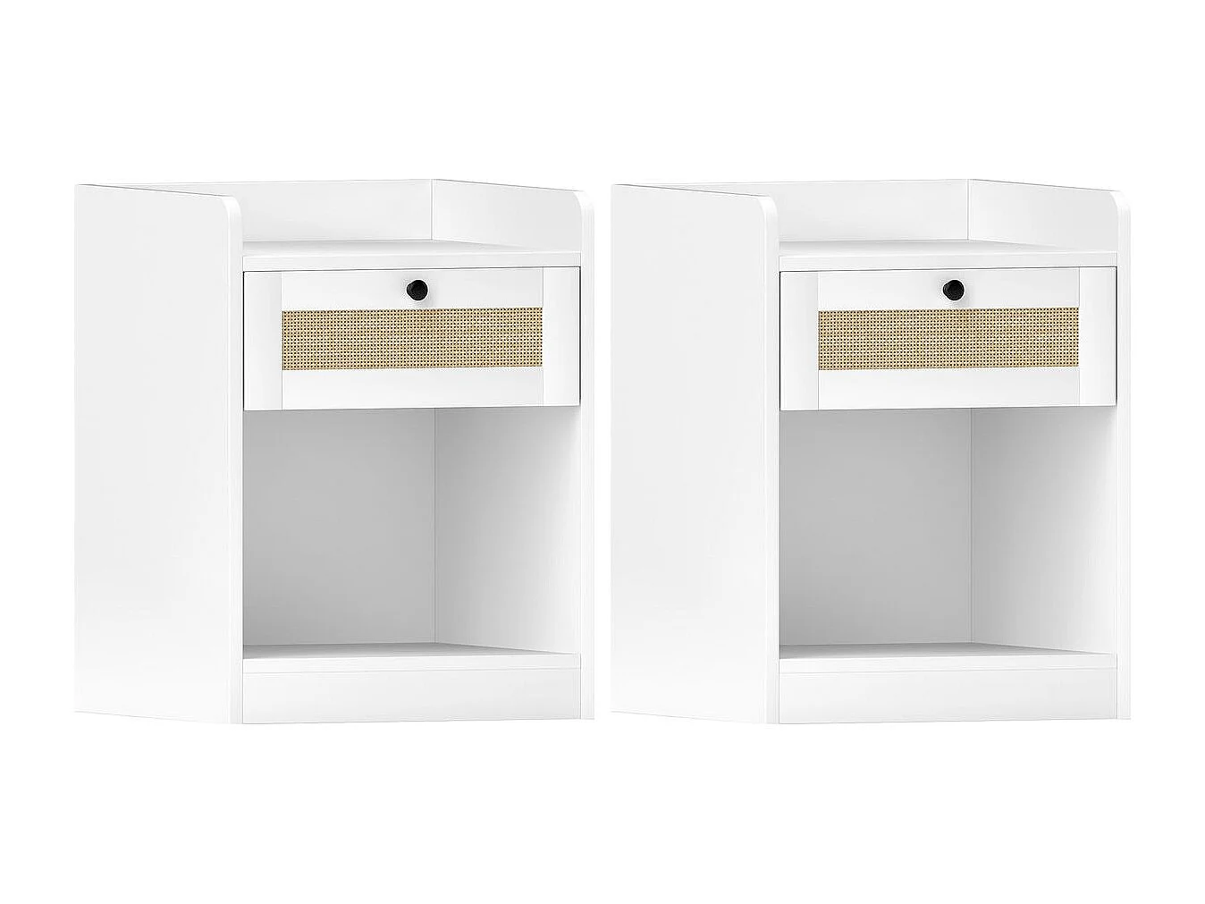 Pack de 2 mesitas de noche Boho Homcom cajón con frontal de ratán blanco 53x40x40 cm