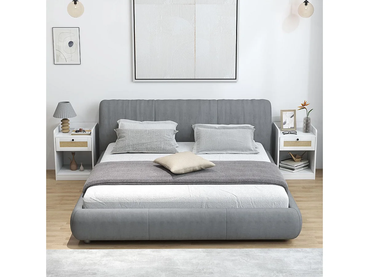 Pack de 2 mesitas de noche Boho Homcom cajón con frontal de ratán blanco 53x40x40 cm