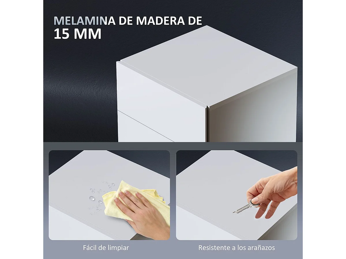 Mesita de noche Aura Homcom luz LED con 3 cajones blanco 60x40x35 cm