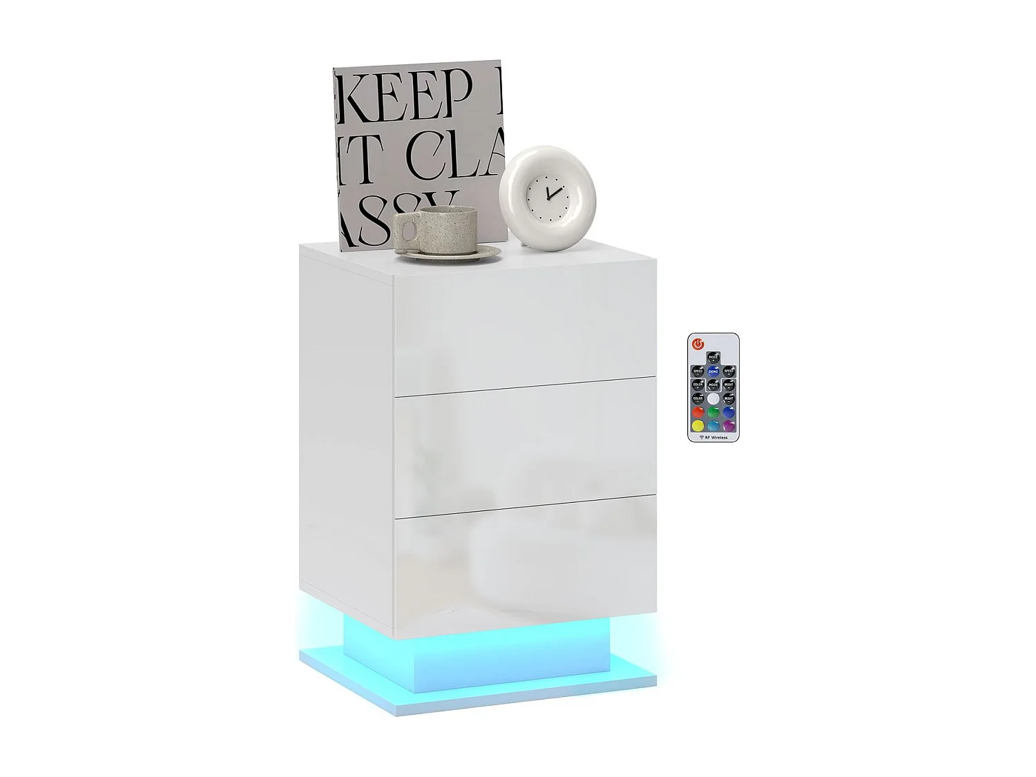 Mesita de noche Aura Homcom luz LED con 3 cajones blanco 60x40x35 cm