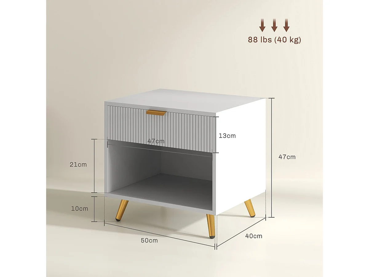 Mesita de noche Elena Homcom 1 cajón con compartimento blanco 47x50x40 cm