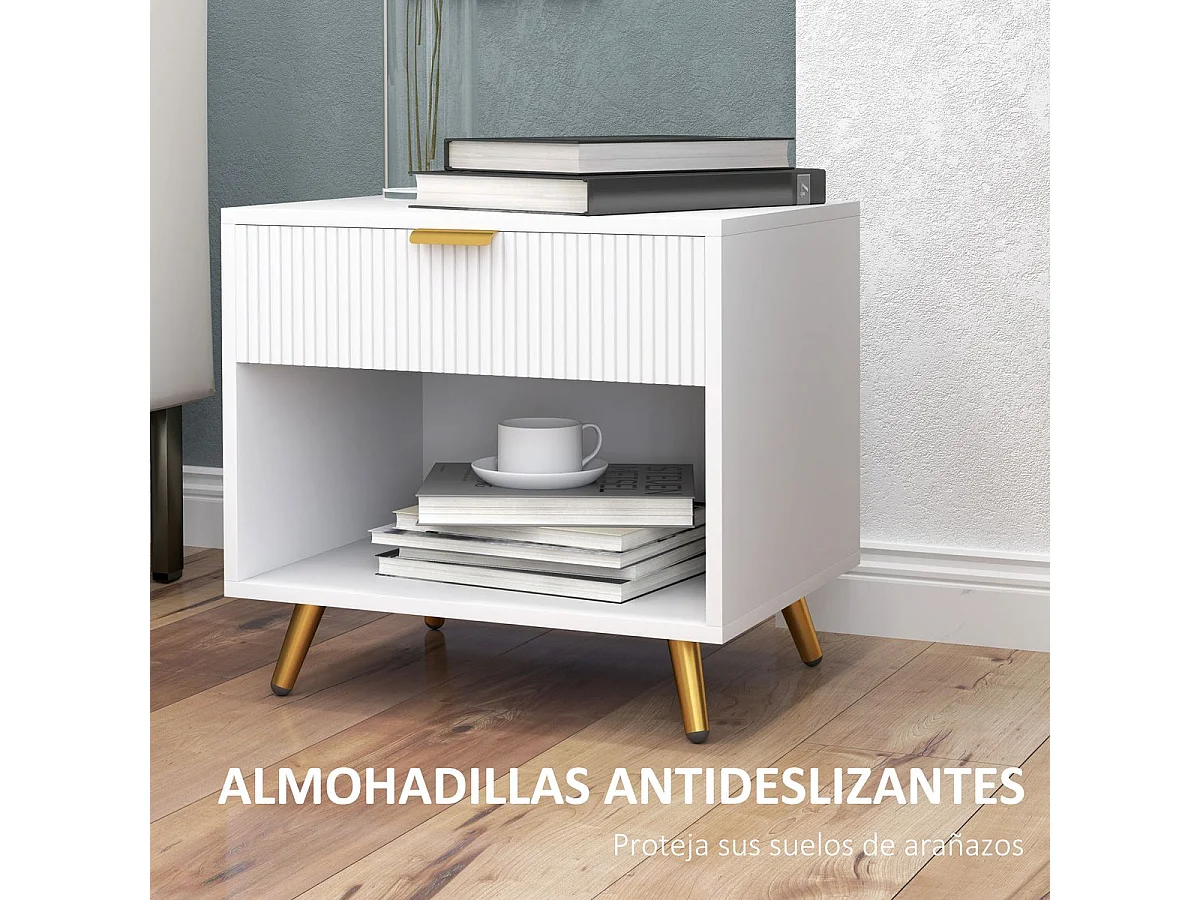 Mesita de noche Elena Homcom 1 cajón con compartimento blanco 47x50x40 cm