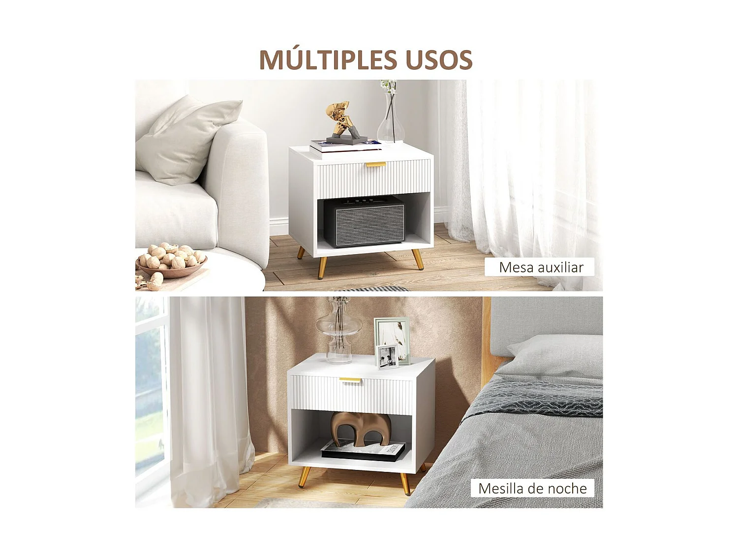 Mesita de noche Elena Homcom 1 cajón con compartimento blanco 47x50x40 cm