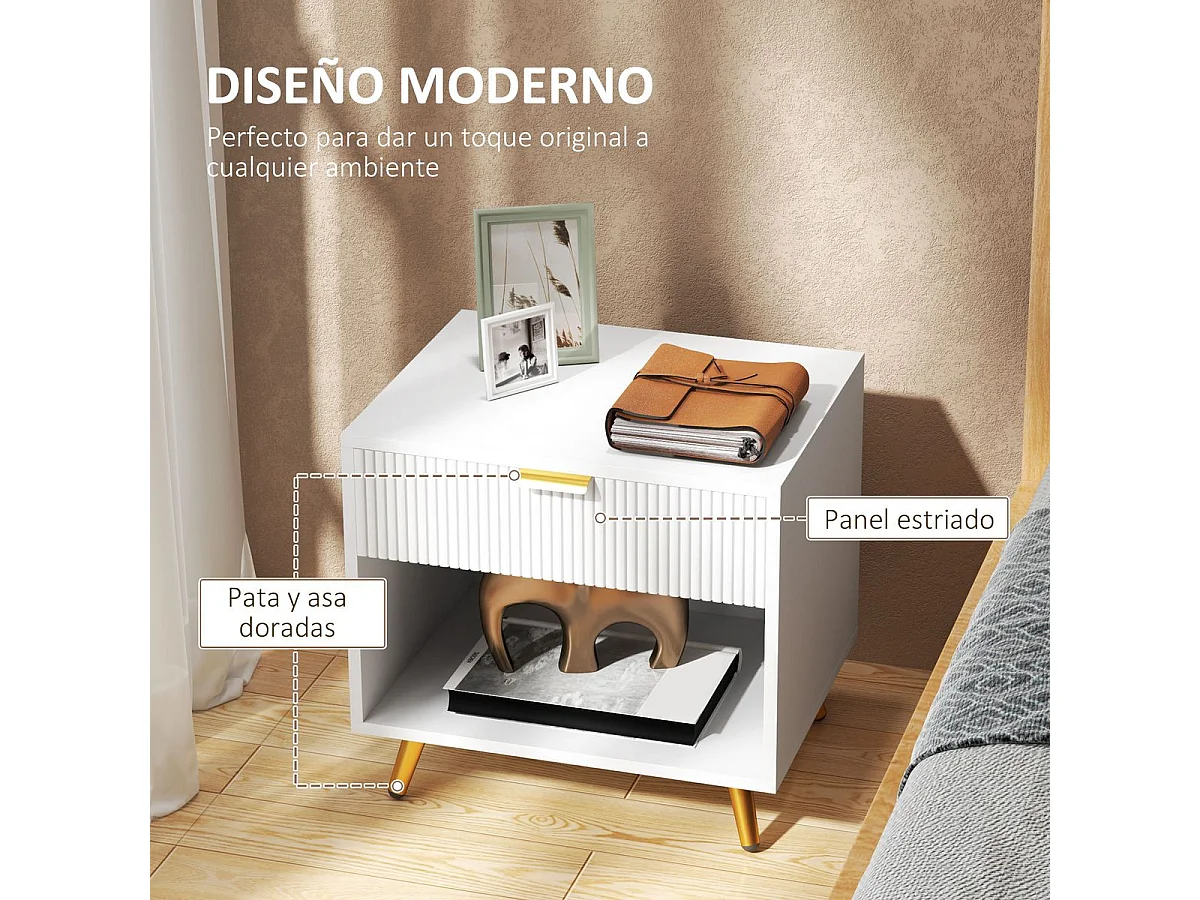 Mesita de noche Elena Homcom 1 cajón con compartimento blanco 47x50x40 cm