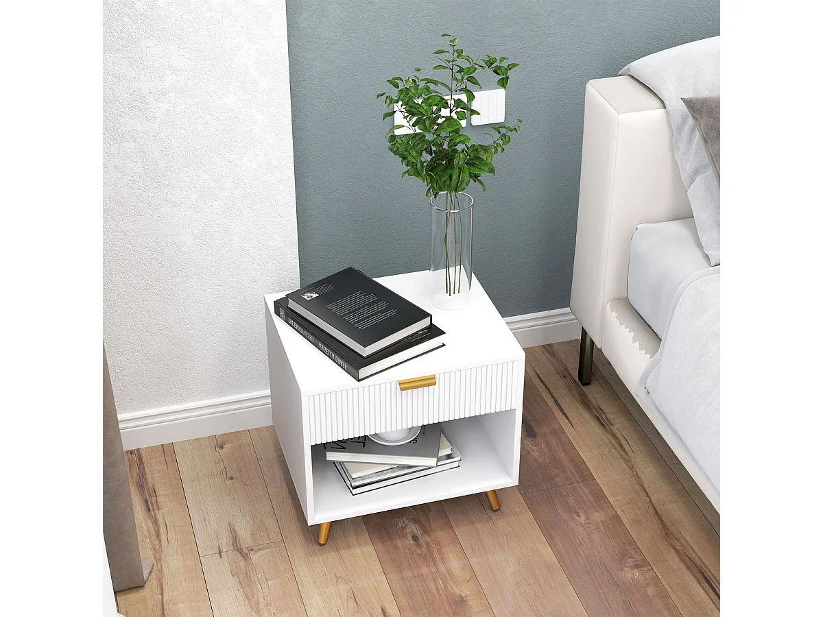 Mesita de noche Elena Homcom 1 cajón con compartimento blanco 47x50x40 cm