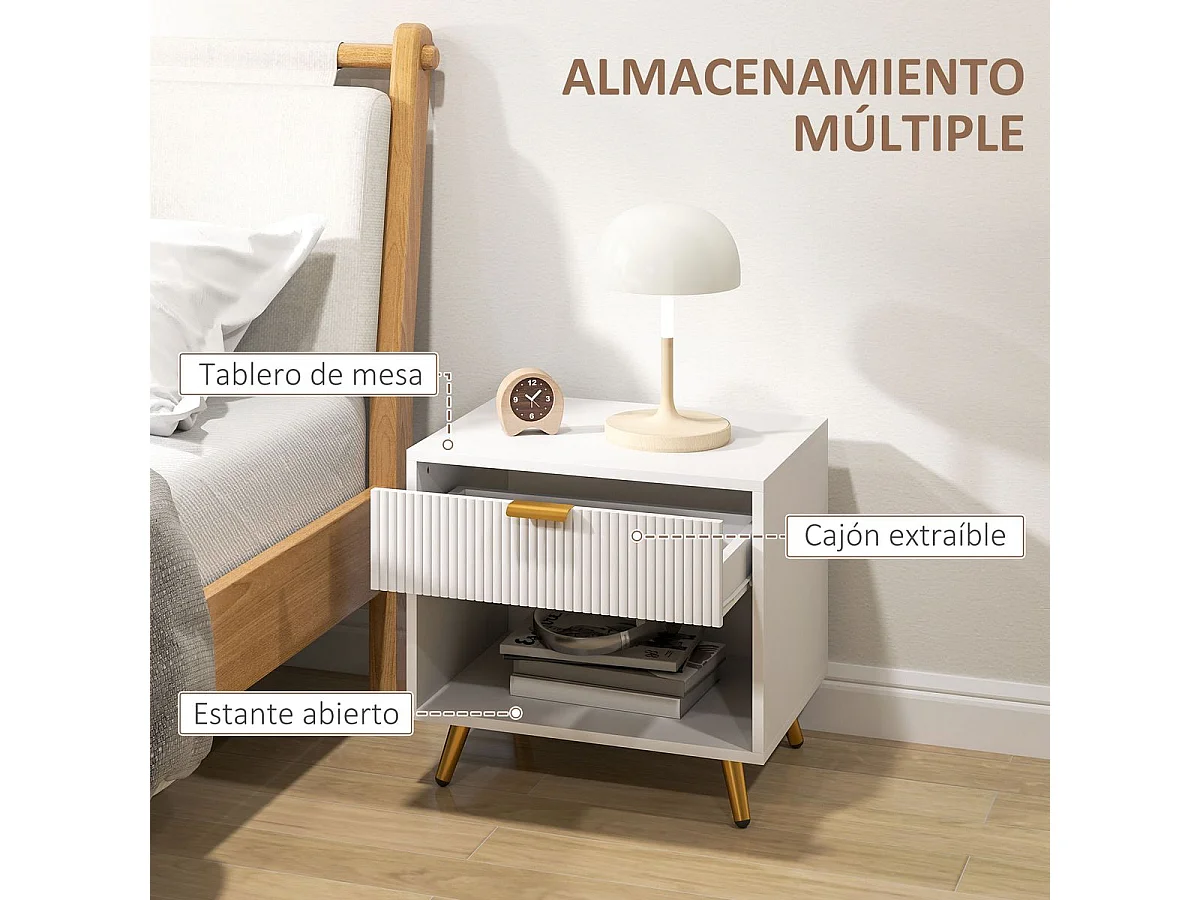 Mesita de noche Elena Homcom 1 cajón con compartimento blanco 47x50x40 cm