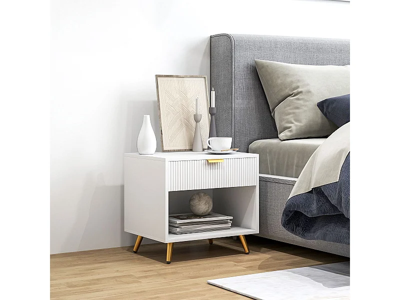 Mesita de noche Elena Homcom 1 cajón con compartimento blanco 47x50x40 cm