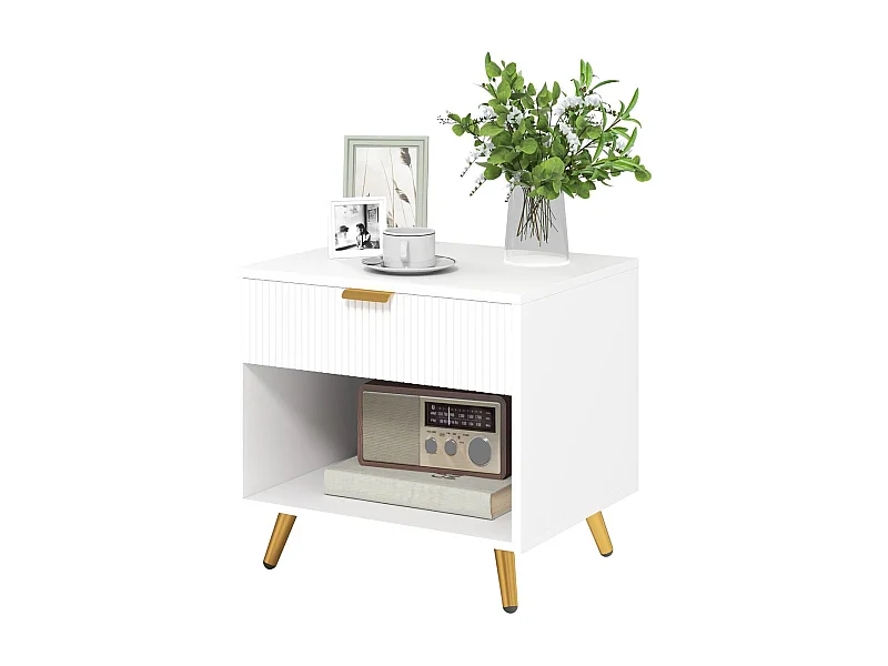 Mesita de noche Elena Homcom 1 cajón con compartimento blanco 47x50x40 cm