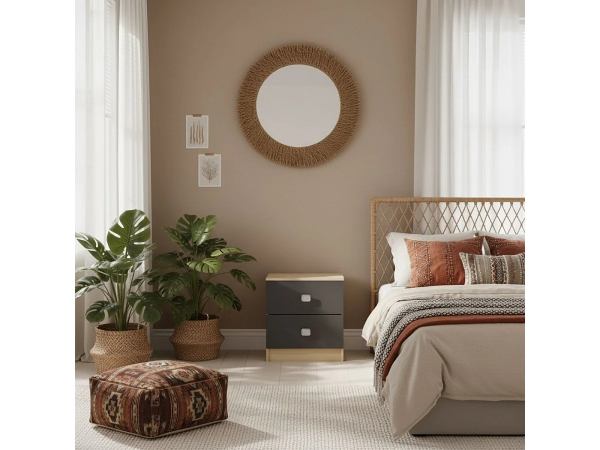 Mesita de noche Donald 2 cajones puccini/grafito 53,8x44,6x33,5 cm