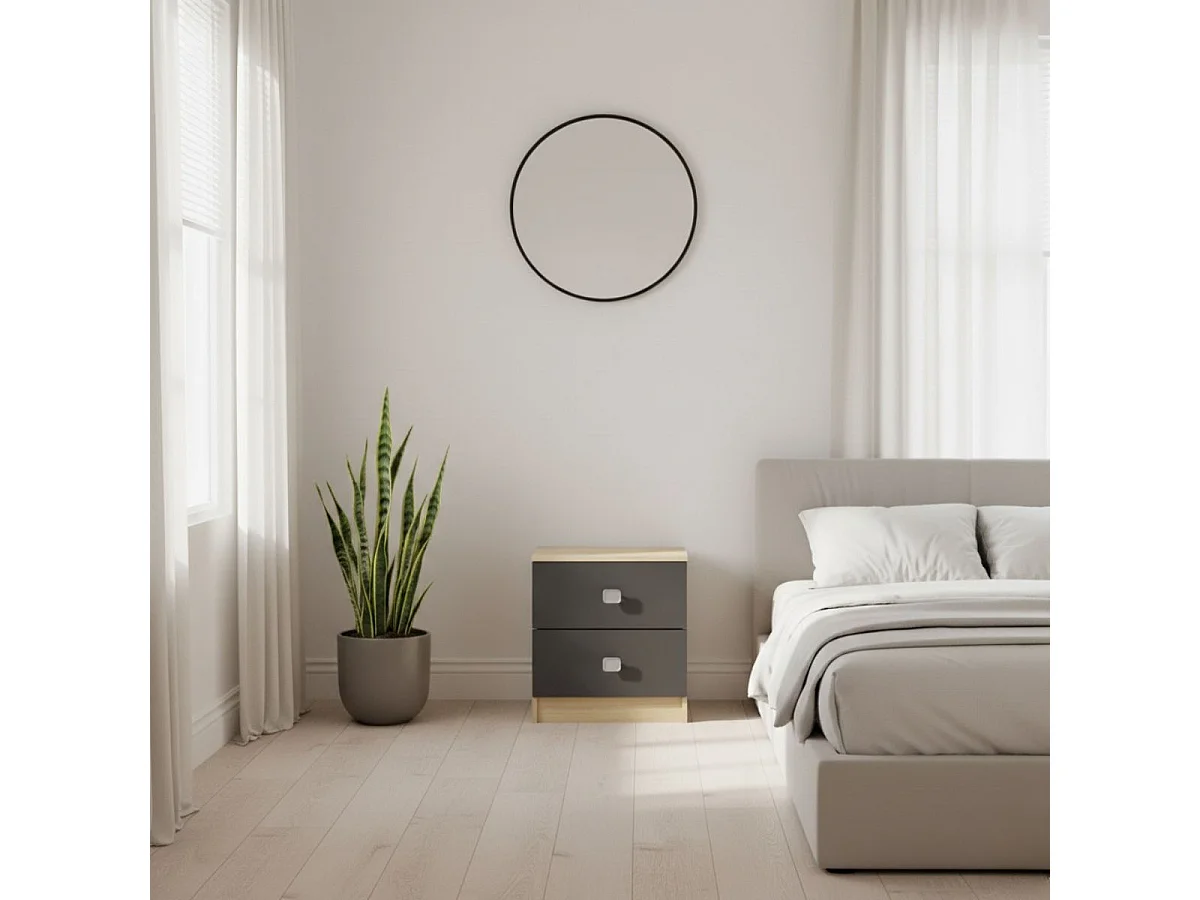 Mesita de noche Donald 2 cajones puccini/grafito 53,8x44,6x33,5 cm