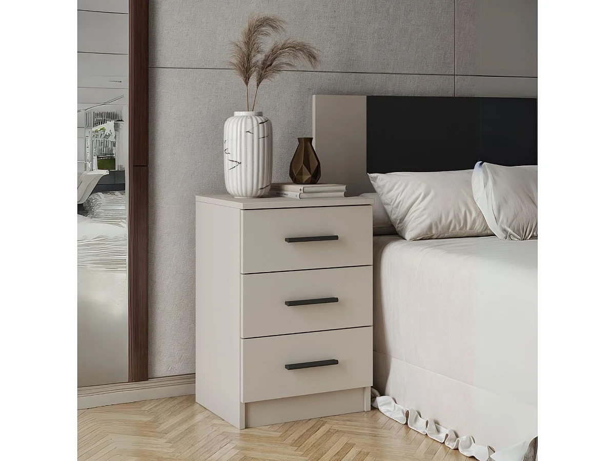 Mesita de noche New Aura 3 cajones beige 59,5x39,6x33,5 cm