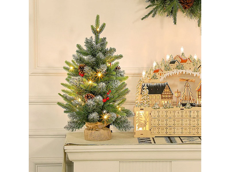 Árbol de Navidad Petit Homcom 43 ramas + 20 luces LED + decoraciones verde 60x43 cm