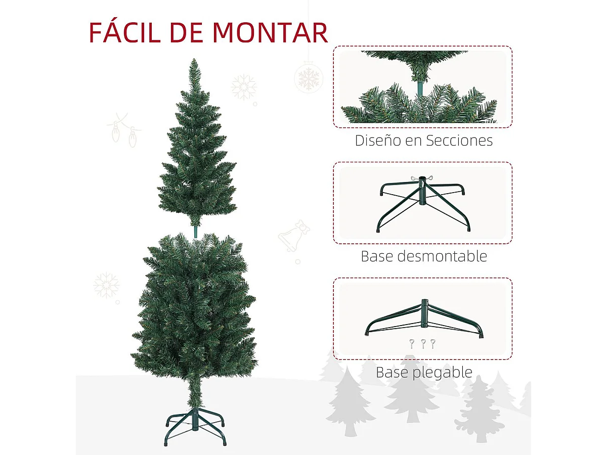 Árbol de Navidad Homcom 317 ramas con base plegable verde 150 cm