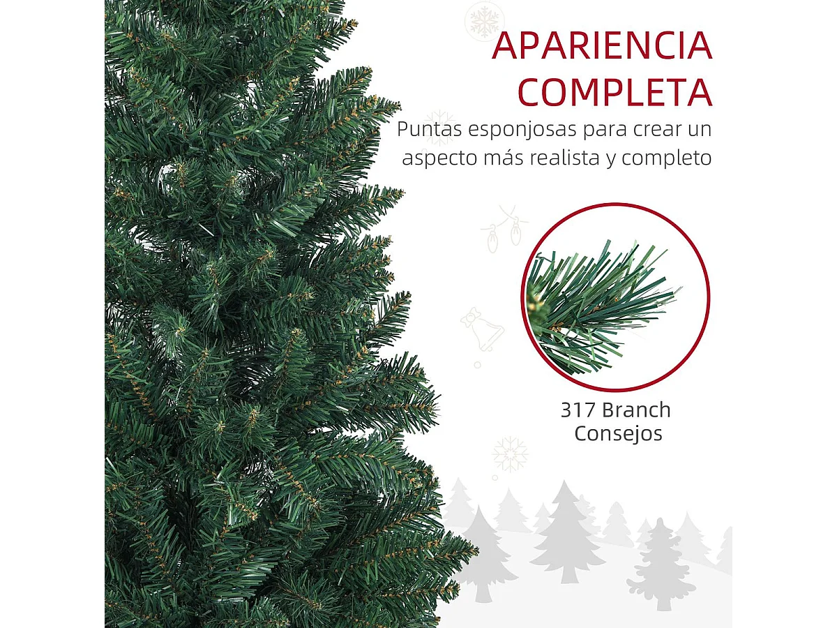 Árbol de Navidad Homcom 317 ramas con base plegable verde 150 cm
