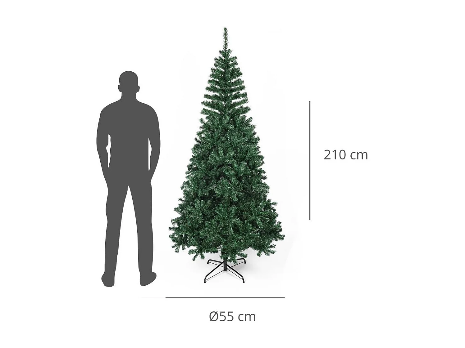 Árbol de navidad 1000 ramas + base cruzada verde Ø55x210 cm