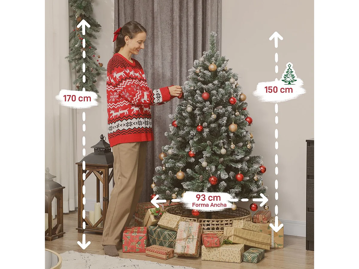 Árbol de Navidad Homcom 581 ramas y 44 decoraciones verde 150 cm