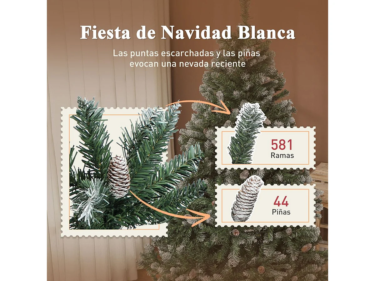 Árbol de Navidad Homcom 581 ramas y 44 decoraciones verde 150 cm
