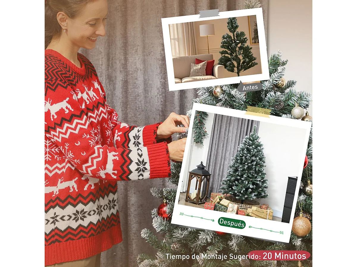 Árbol de Navidad Homcom 581 ramas y 44 decoraciones verde 150 cm