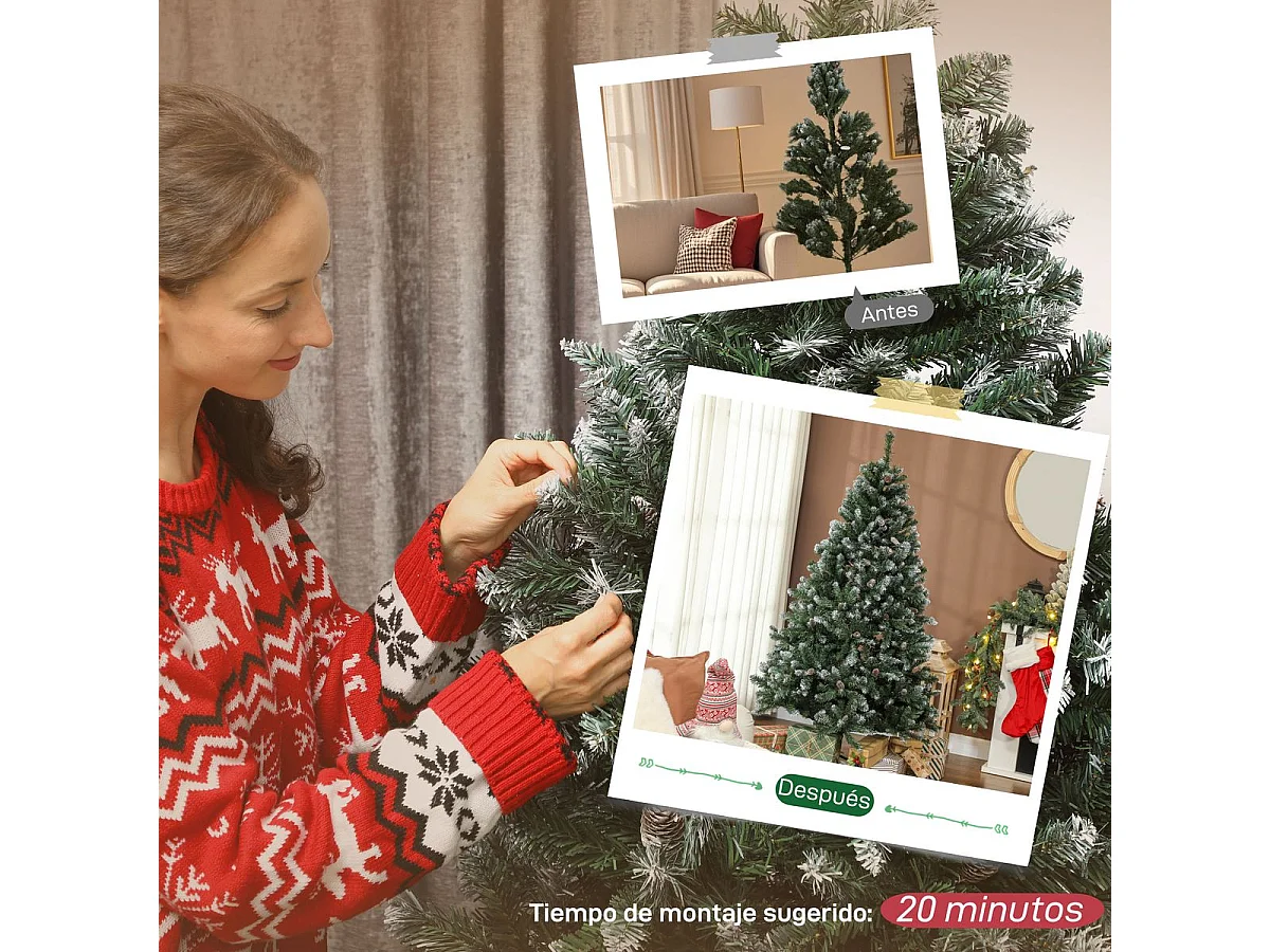 Árbol de Navidad Homcom 910 ramas y 58 decoraciones verde 180 cm