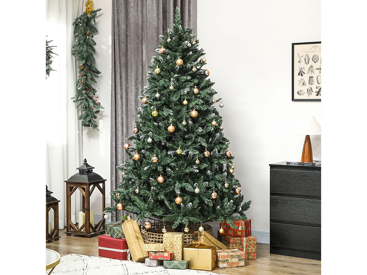 Árbol de Navidad Homcom 1160 ramas 400 LEDs con decoraciones verde 210 cm