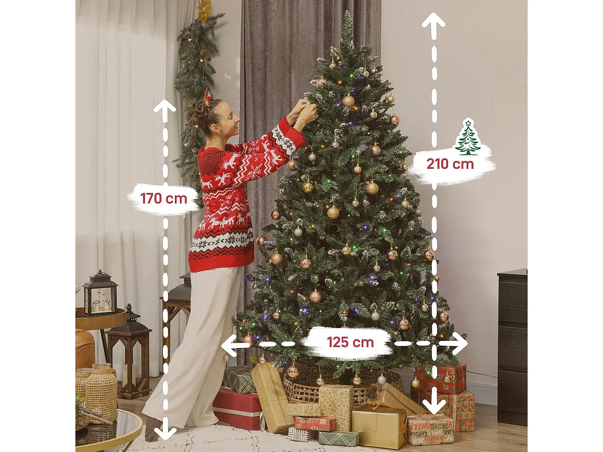 Árbol de Navidad Homcom 1160 ramas 400 LEDs con decoraciones verde 210 cm