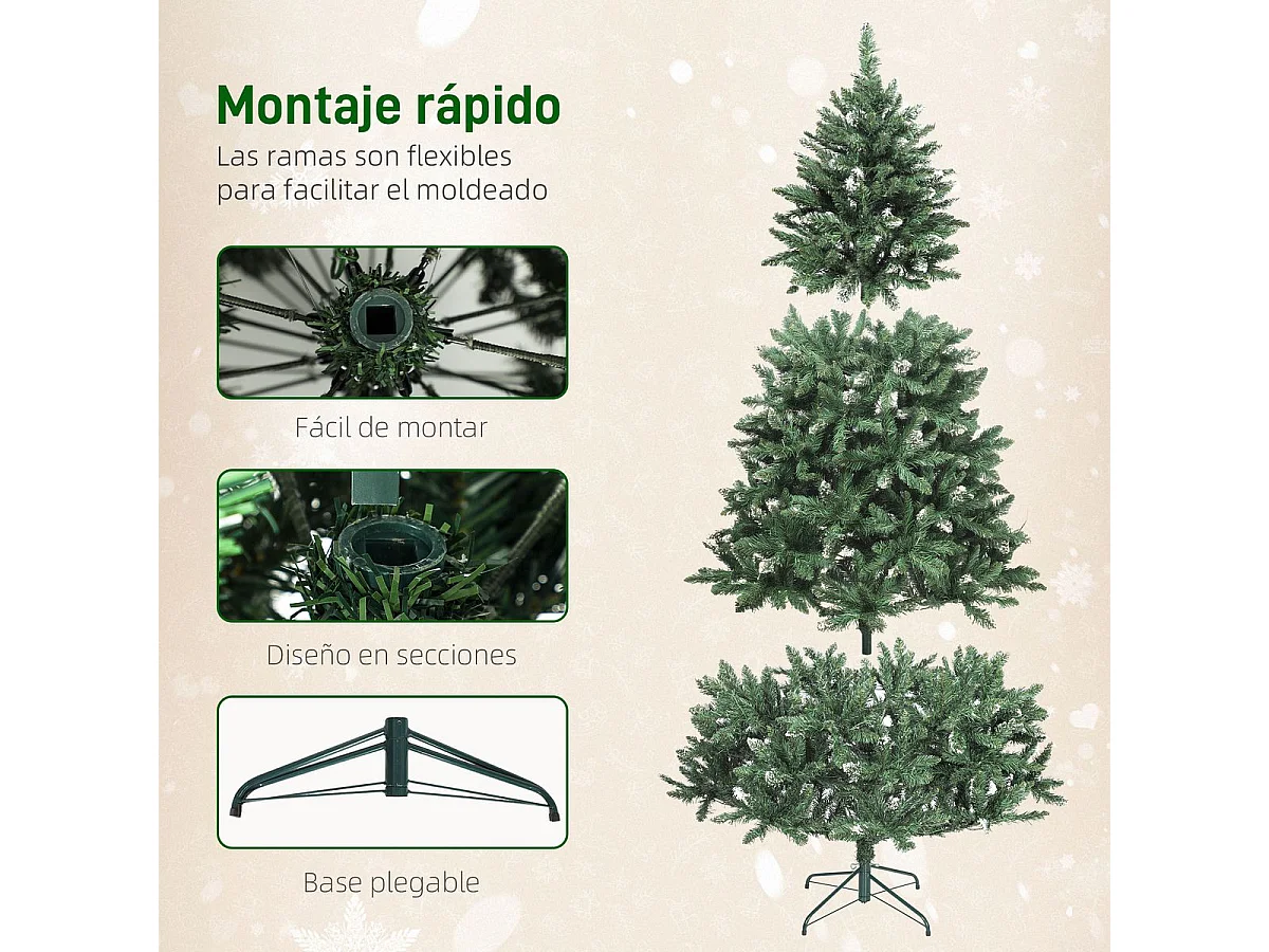 Árbol de Navidad Homcom 1160 ramas 400 LEDs con decoraciones verde 210 cm
