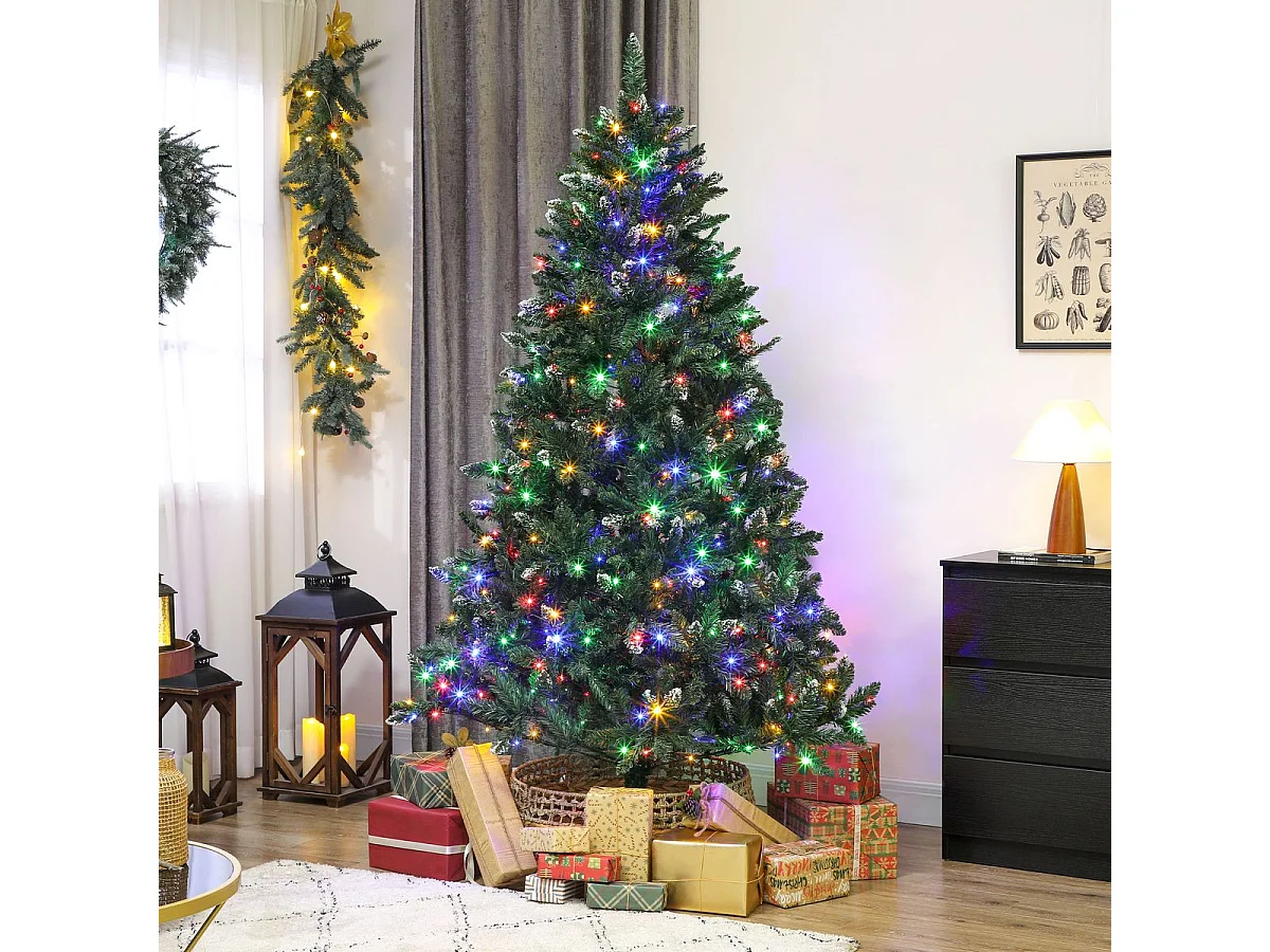 Árbol de Navidad Homcom 1160 ramas 400 LEDs con decoraciones verde 210 cm