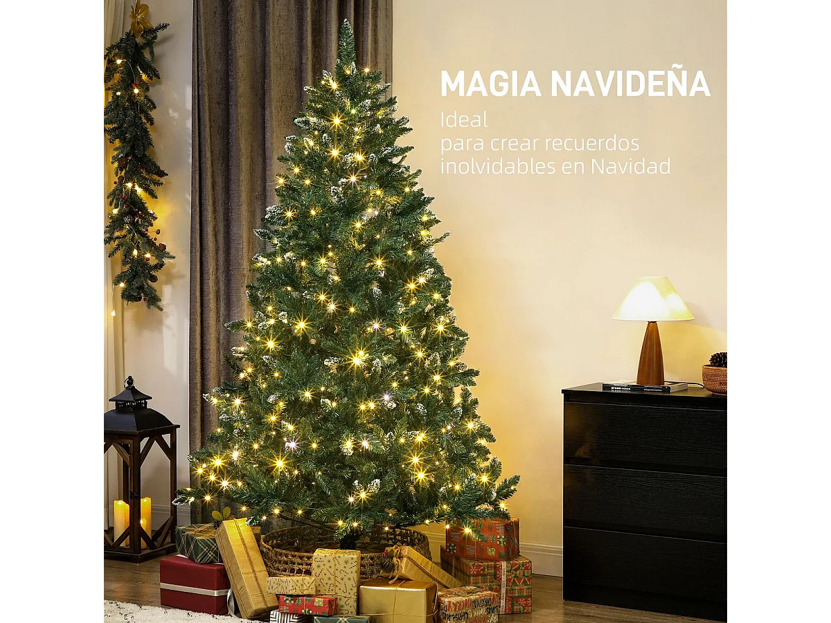 Árbol de Navidad Homcom 1160 ramas 400 LEDs con decoraciones verde 210 cm