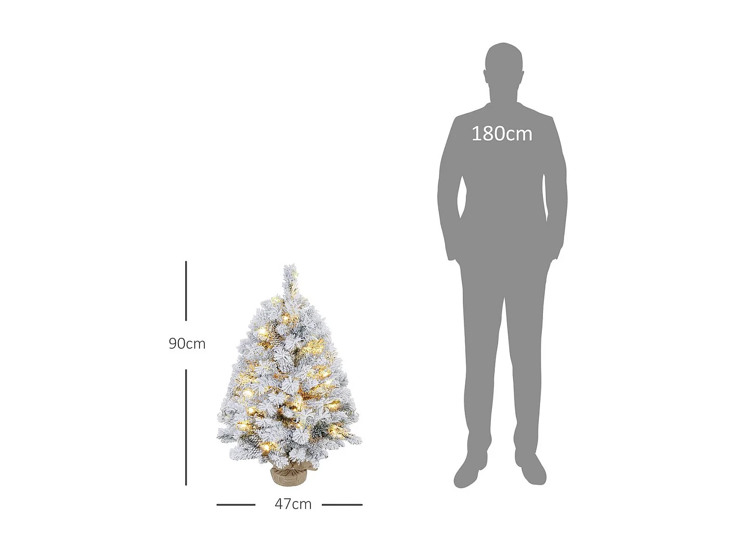 Árbol de Navidad Alsacia Homcom 133 ramas + 50 luces LED blanco Ø47x92 cm